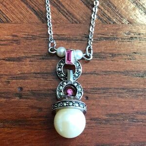 Rare 1928 Brand Necklace Faux Pearls+Marcasite.